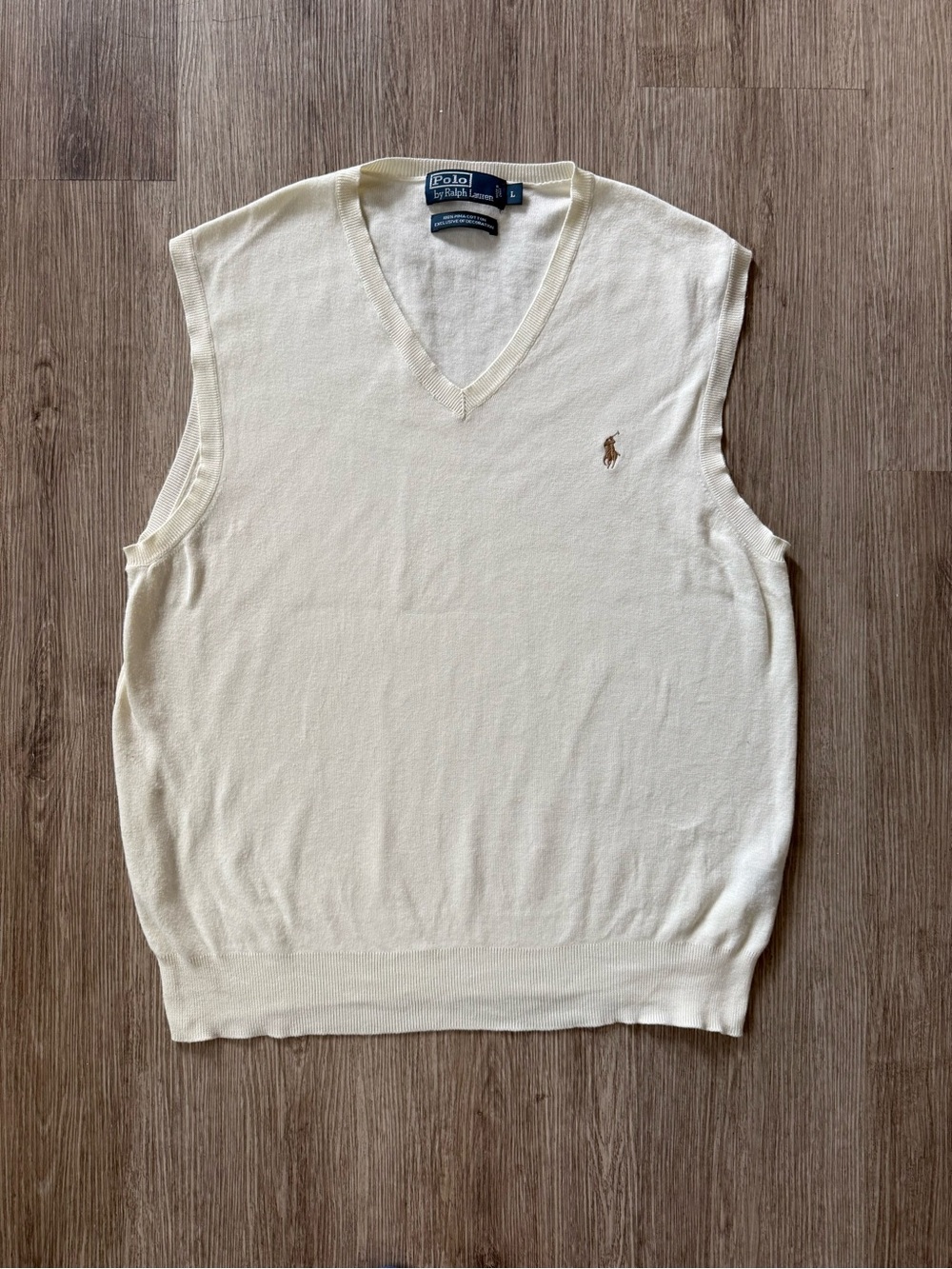 Polo by Ralph Lauren Men's Cream V-Neck Cotton Sweater Vest